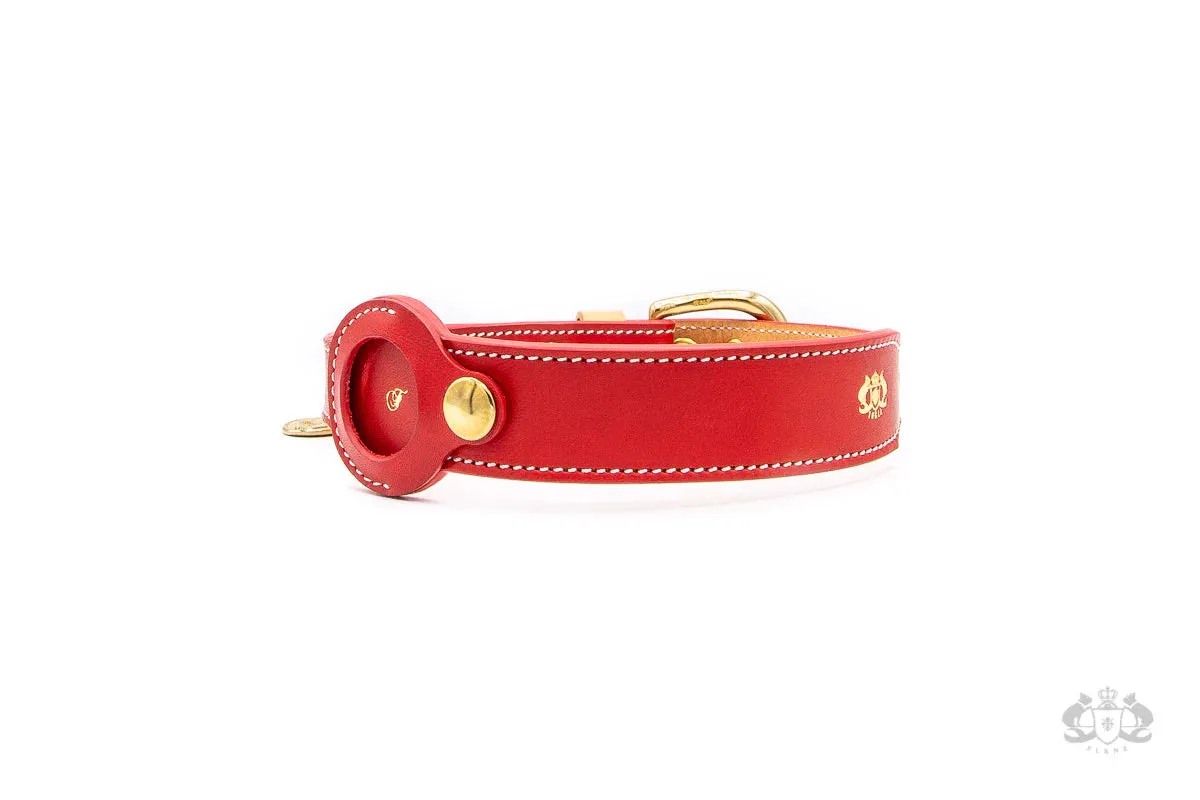 Air Tag Leather Collar Poppy Red from Florenze Italy