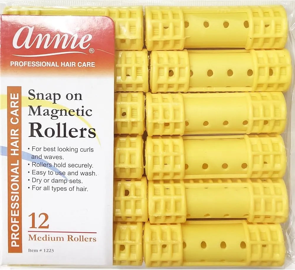 Annie Snap On Magnetic Rollers Size Medium 12 Count Yellow 1223