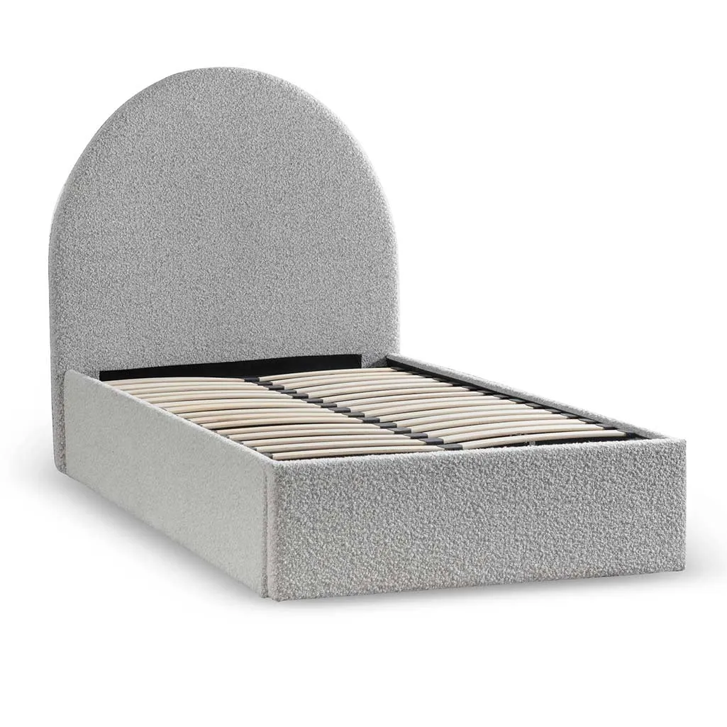 Antonia Single Bed Frame - Cloudy Pepper Boucle with Storage