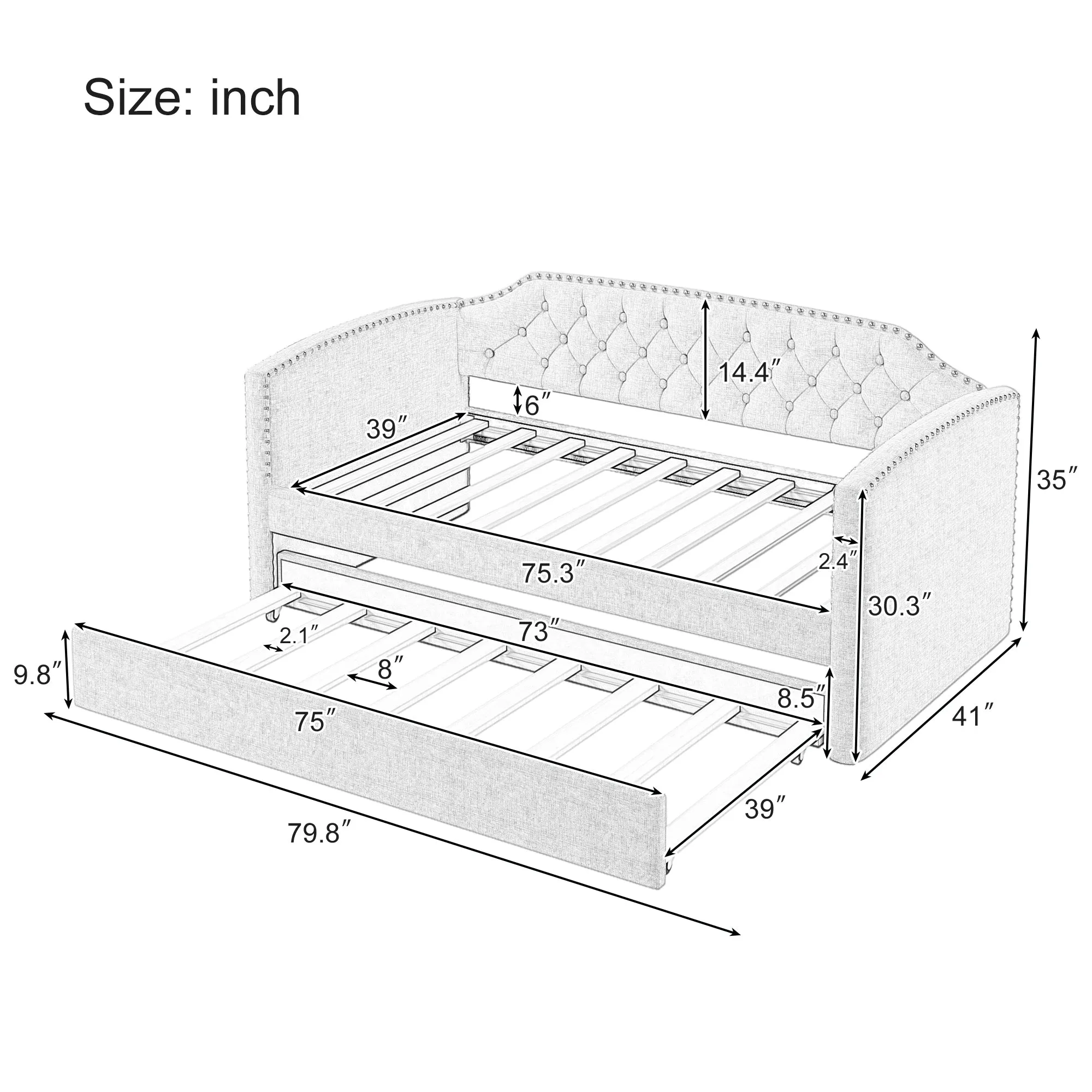 Baltic Twin Size Daybed with Trundle - Gray