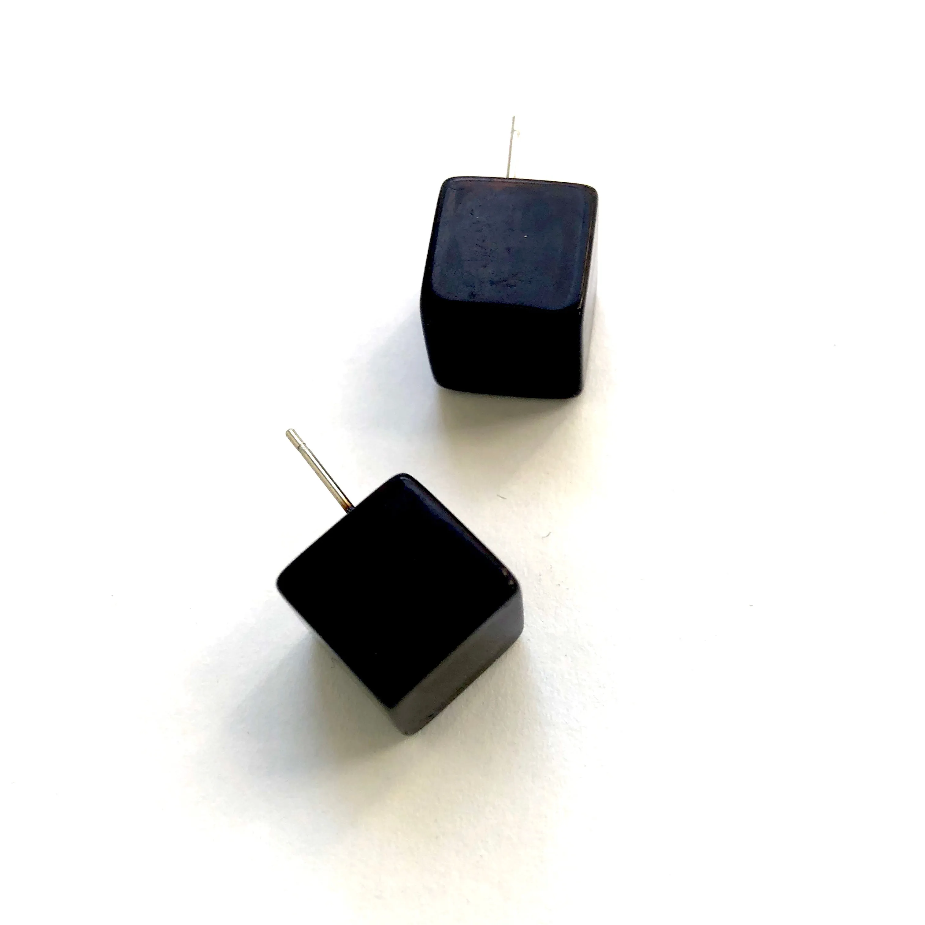 Black Lucite Jumbo Cube Stud Earrings