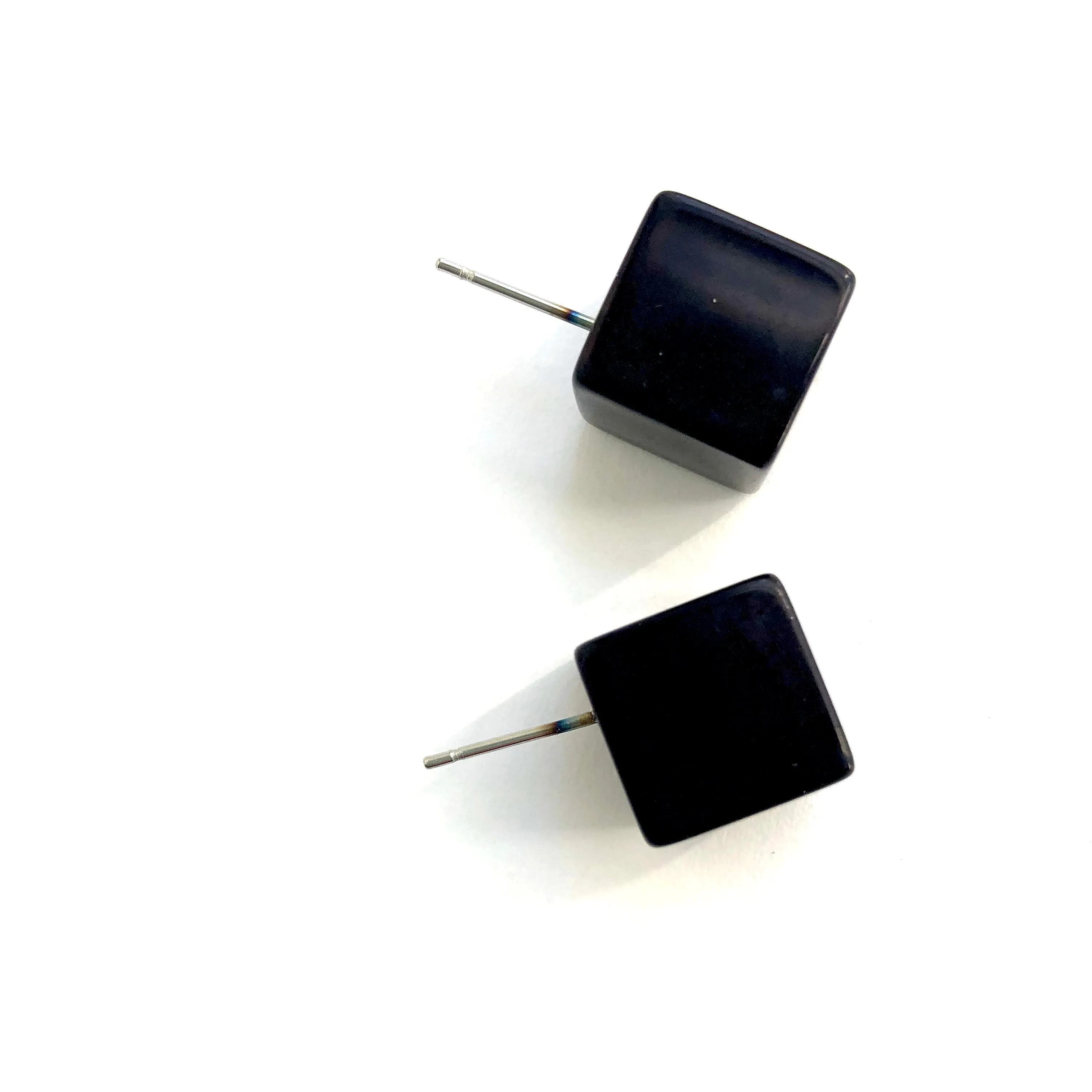 Black Lucite Jumbo Cube Stud Earrings