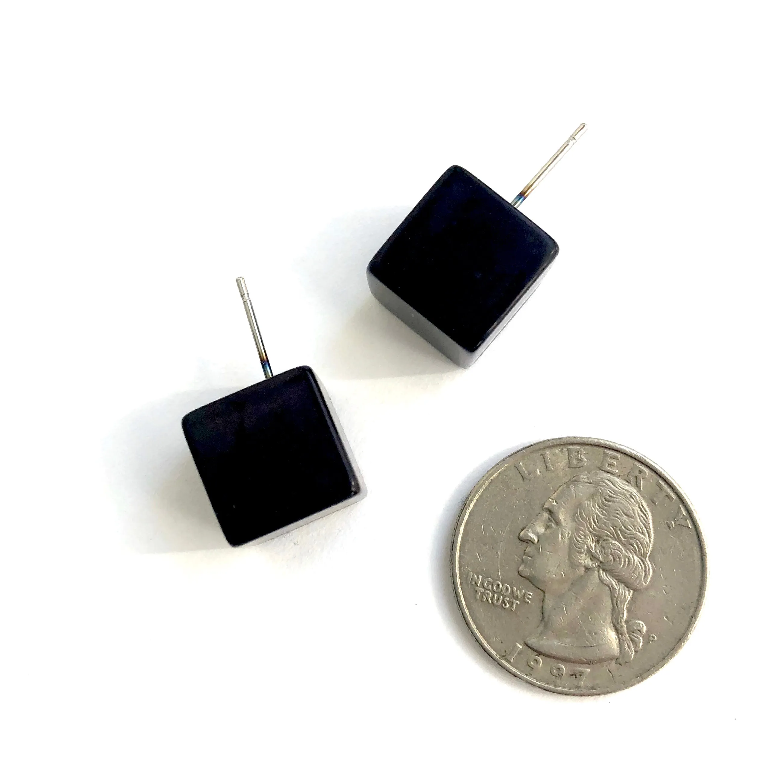 Black Lucite Jumbo Cube Stud Earrings