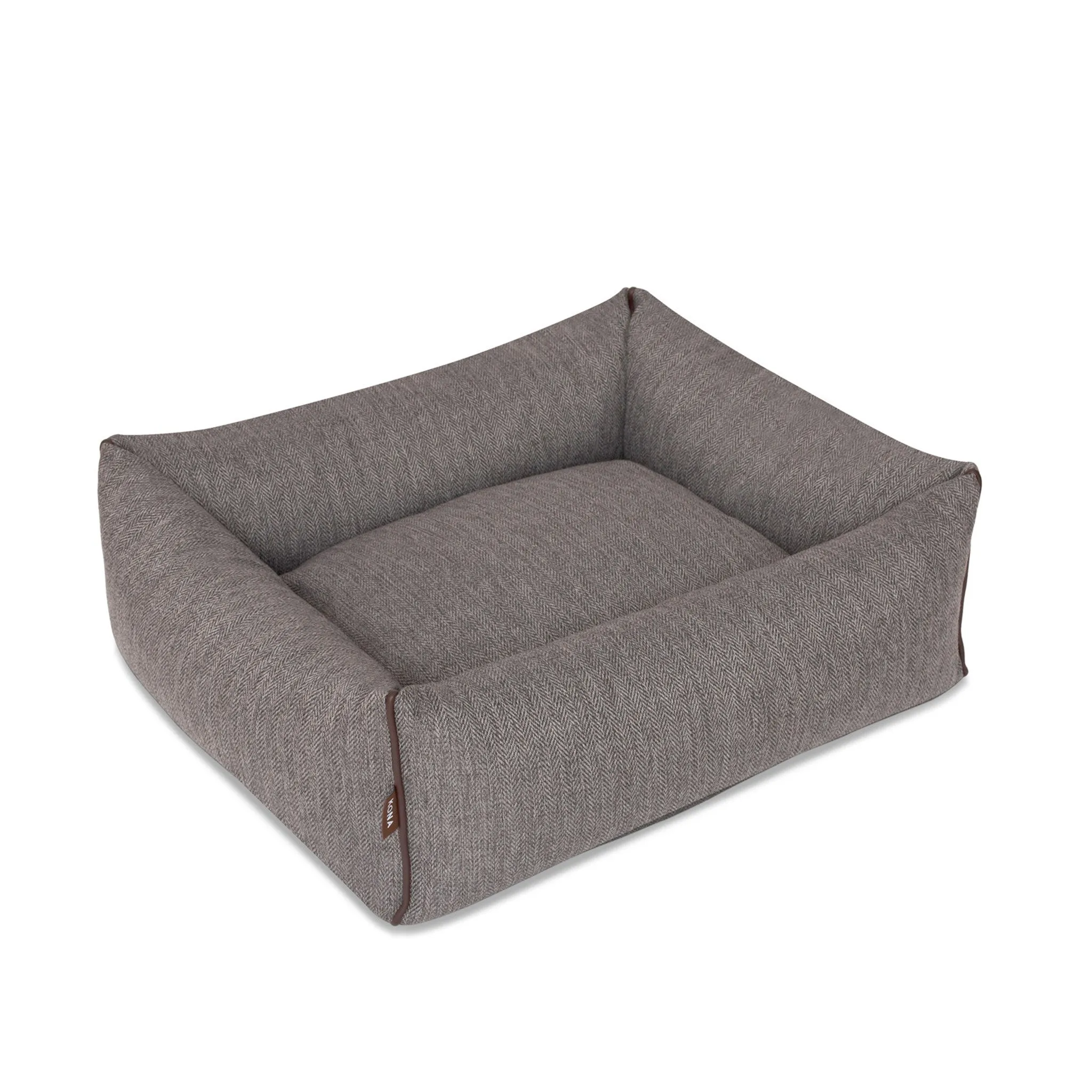 Bolster Pet Bed - Grey Herringbone