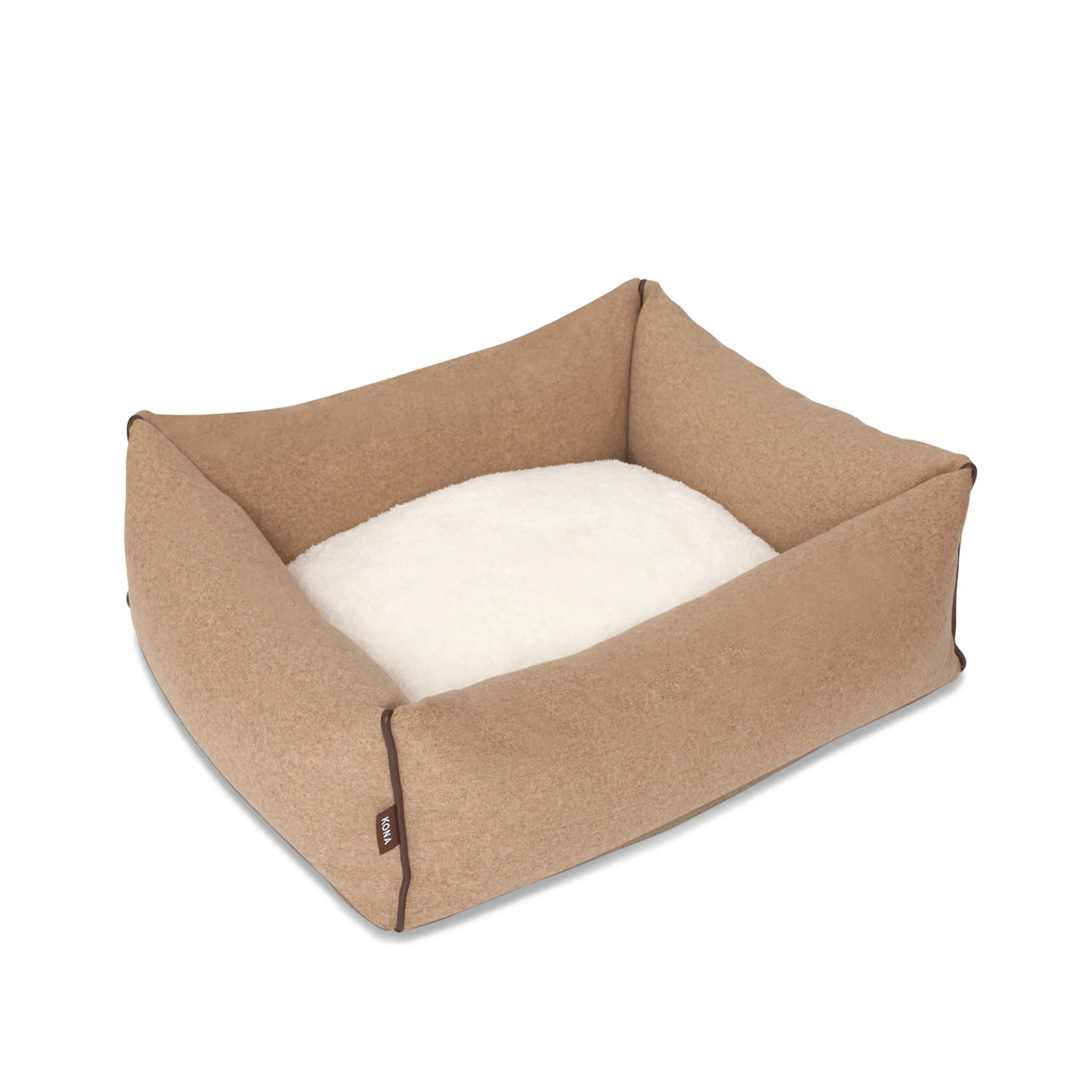 Bolster Pet Bed - Light Brown/Tan Flannel