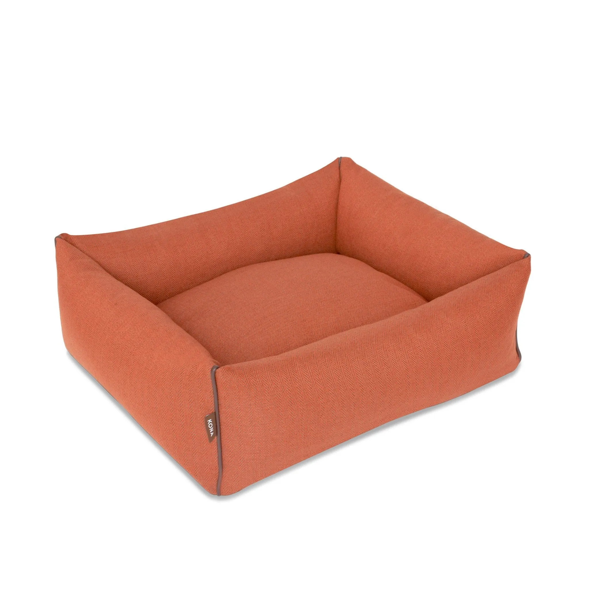 Bolster Pet Bed - Orange Herringbone