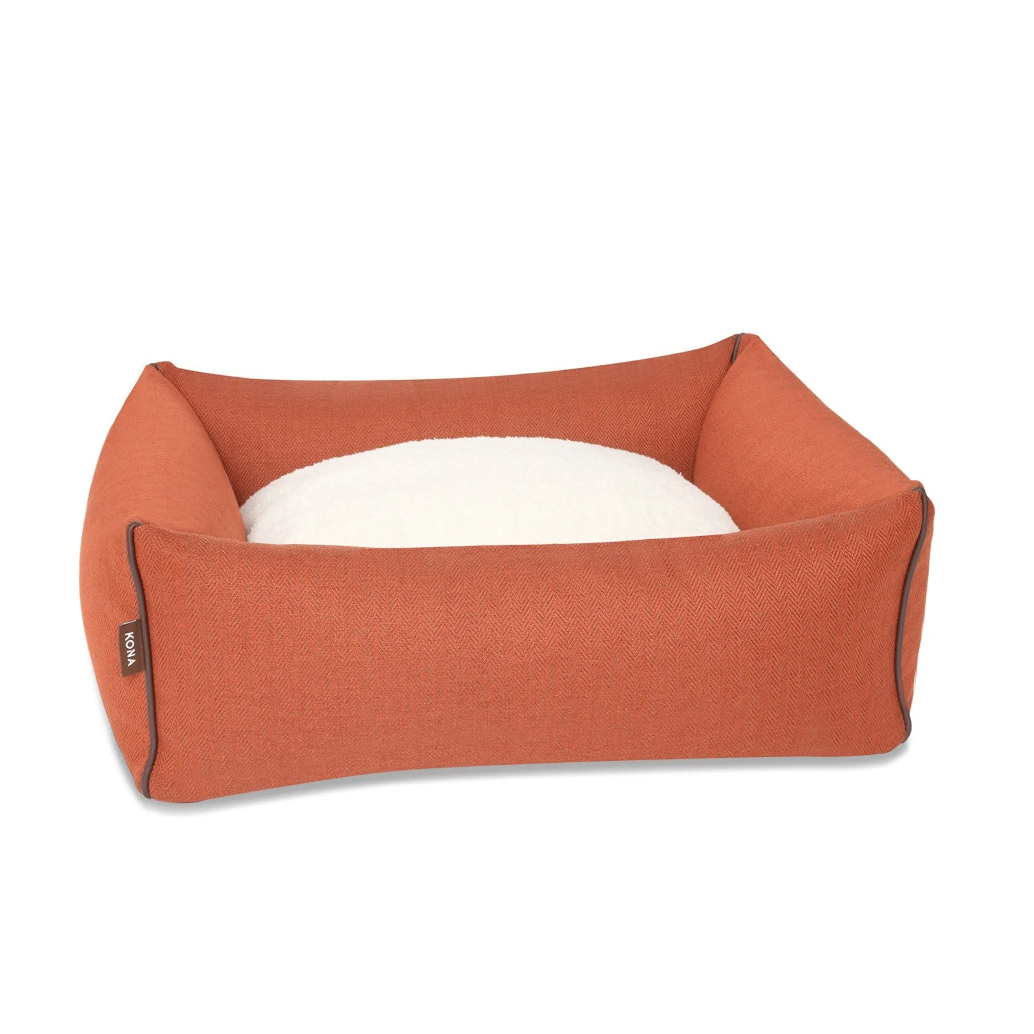 Bolster Pet Bed - Orange Herringbone