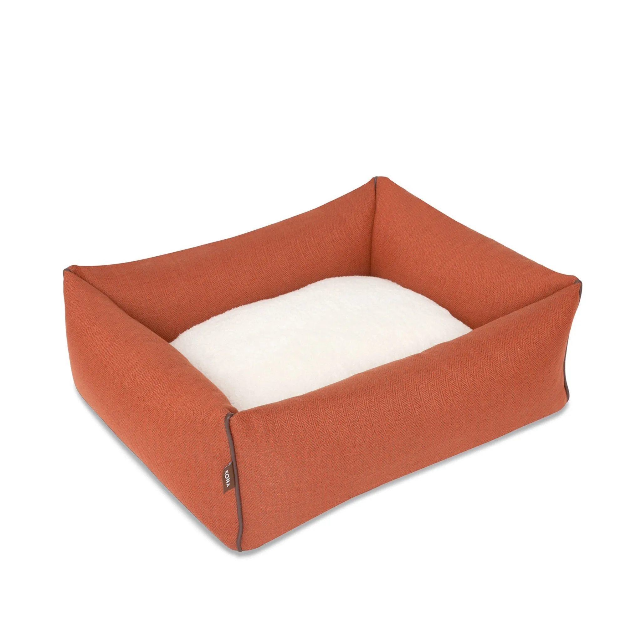 Bolster Pet Bed - Orange Herringbone