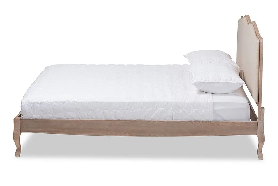 Campagne Beige Fabric Upholstered Light Oak Platform Bed (Full)