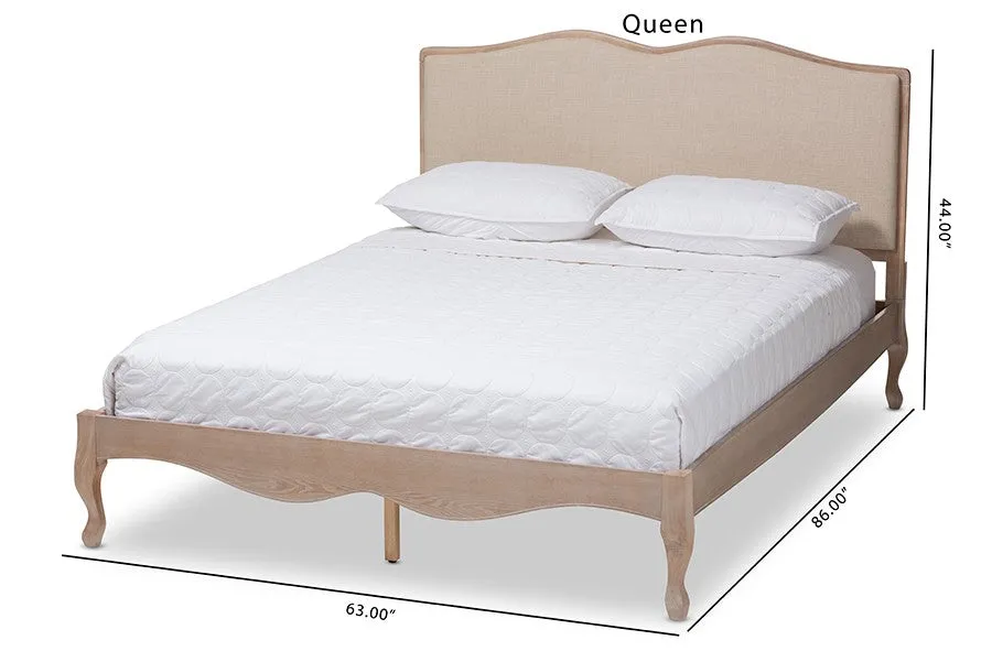 Campagne Beige Fabric Upholstered Light Oak Platform Bed (Full)