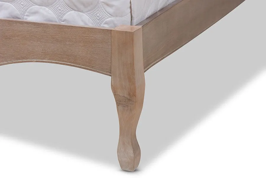 Campagne Beige Fabric Upholstered Light Oak Platform Bed (Full)