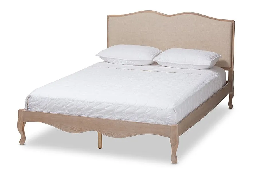 Campagne Beige Fabric Upholstered Light Oak Platform Bed (Full)