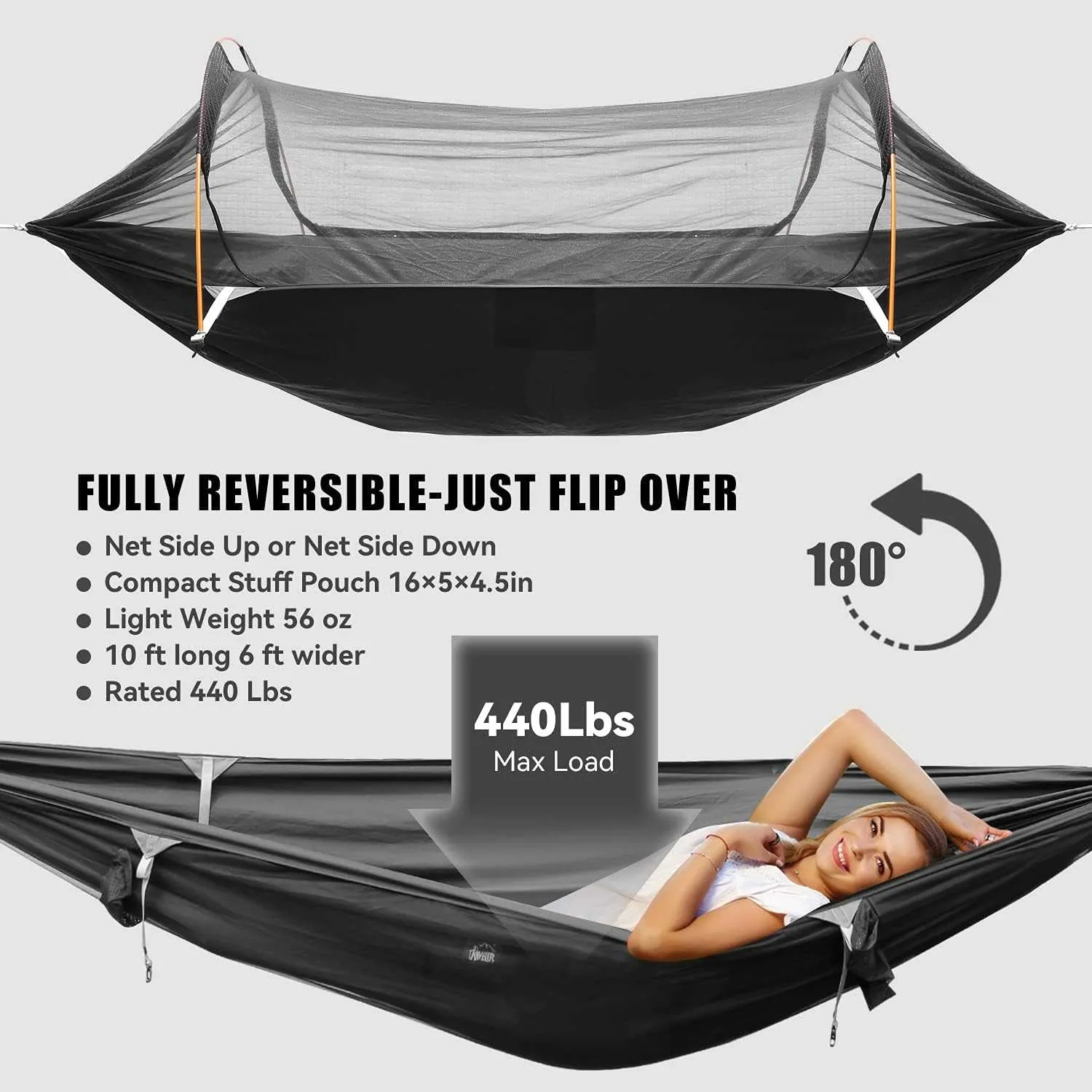 Camping Hammock with Mosquito Net and Rainfly Cover