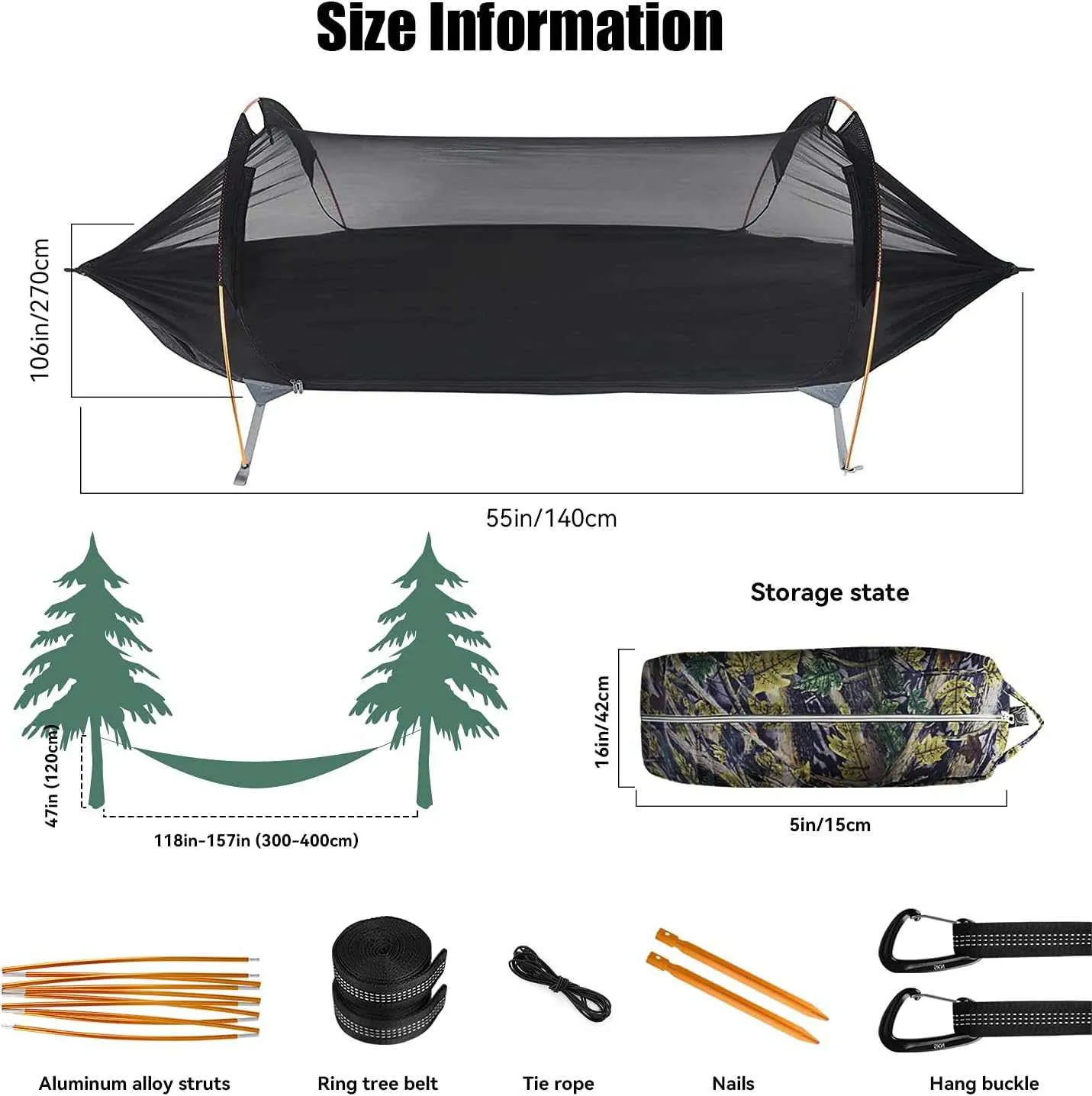 Camping Hammock with Mosquito Net and Rainfly Cover