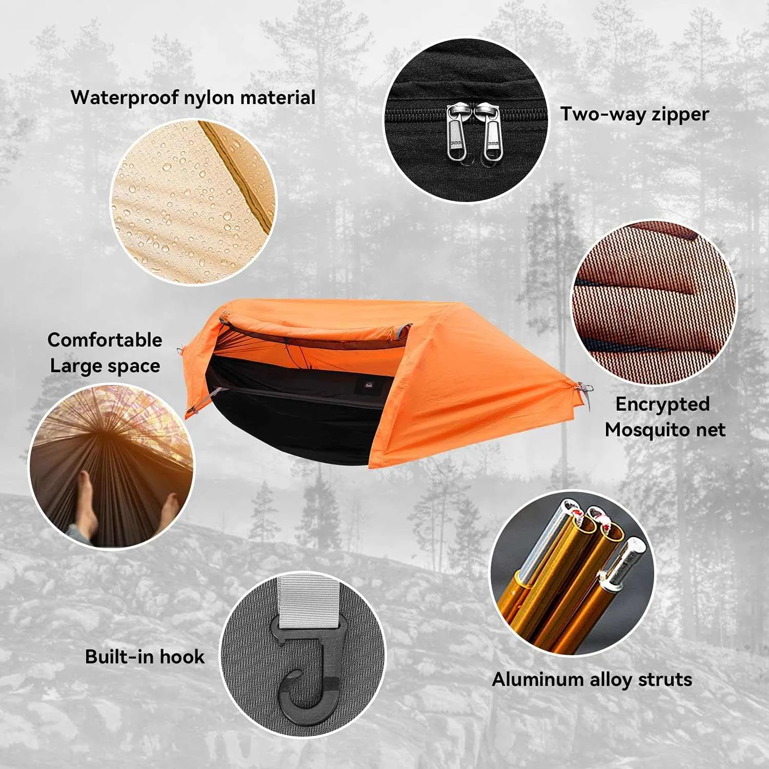 Camping Hammock with Mosquito Net and Rainfly Cover