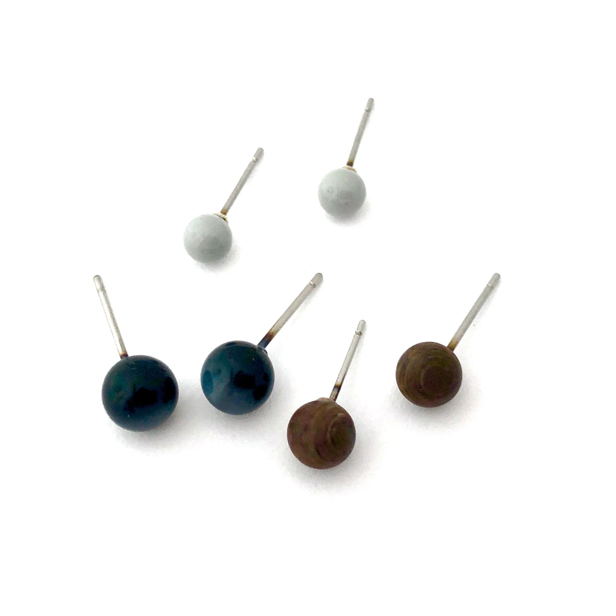 Charcoal Grey and Coffee Brown Tiny Studs Earrings Set