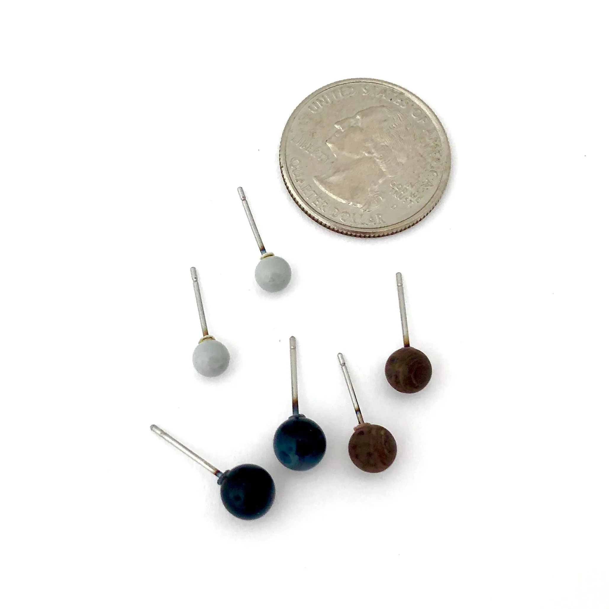 Charcoal Grey and Coffee Brown Tiny Studs Earrings Set