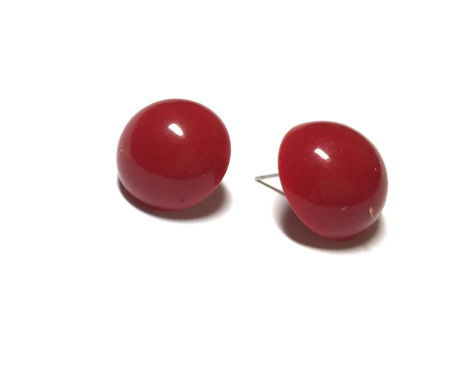 Cherry Red Retro Button Studs Lucite Earrings