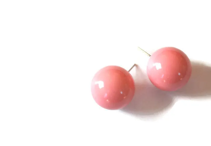 Coral Peach Ball Stud Earrings