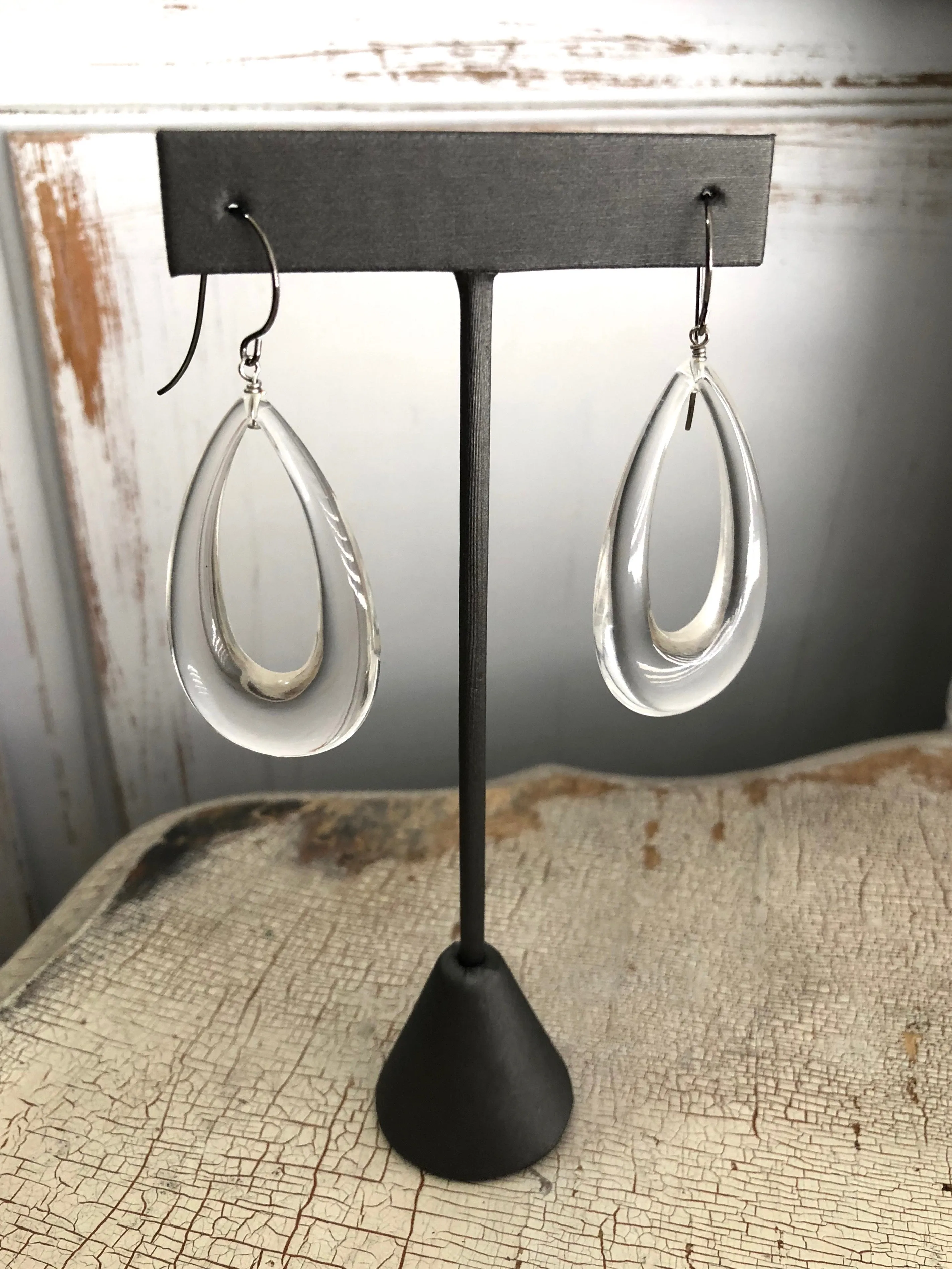 Crystal Clear Lucite Teardrop Hoop Drop Earrings