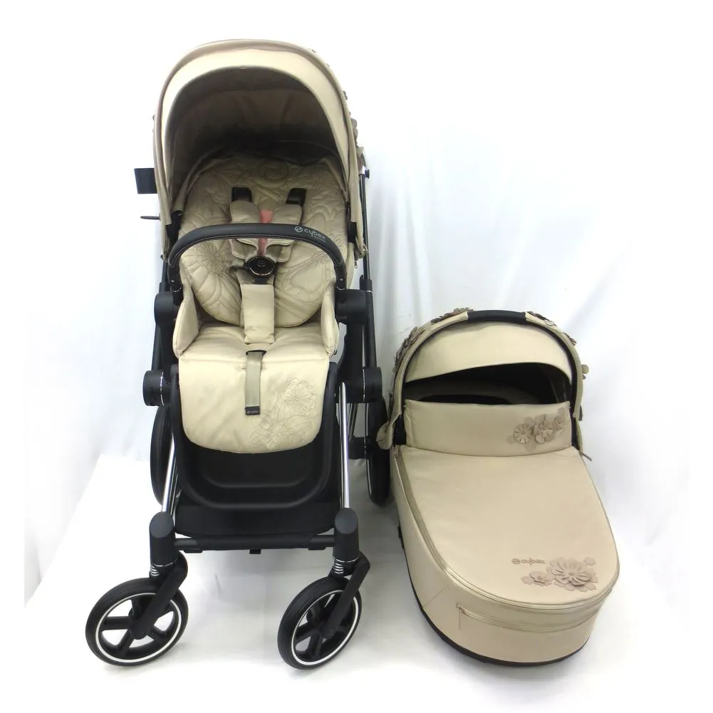 Cybex PRIAM 4 Stroller   Lux Carry Cot -Simply Flowers in Nude Beige (92162) (Floor Model)