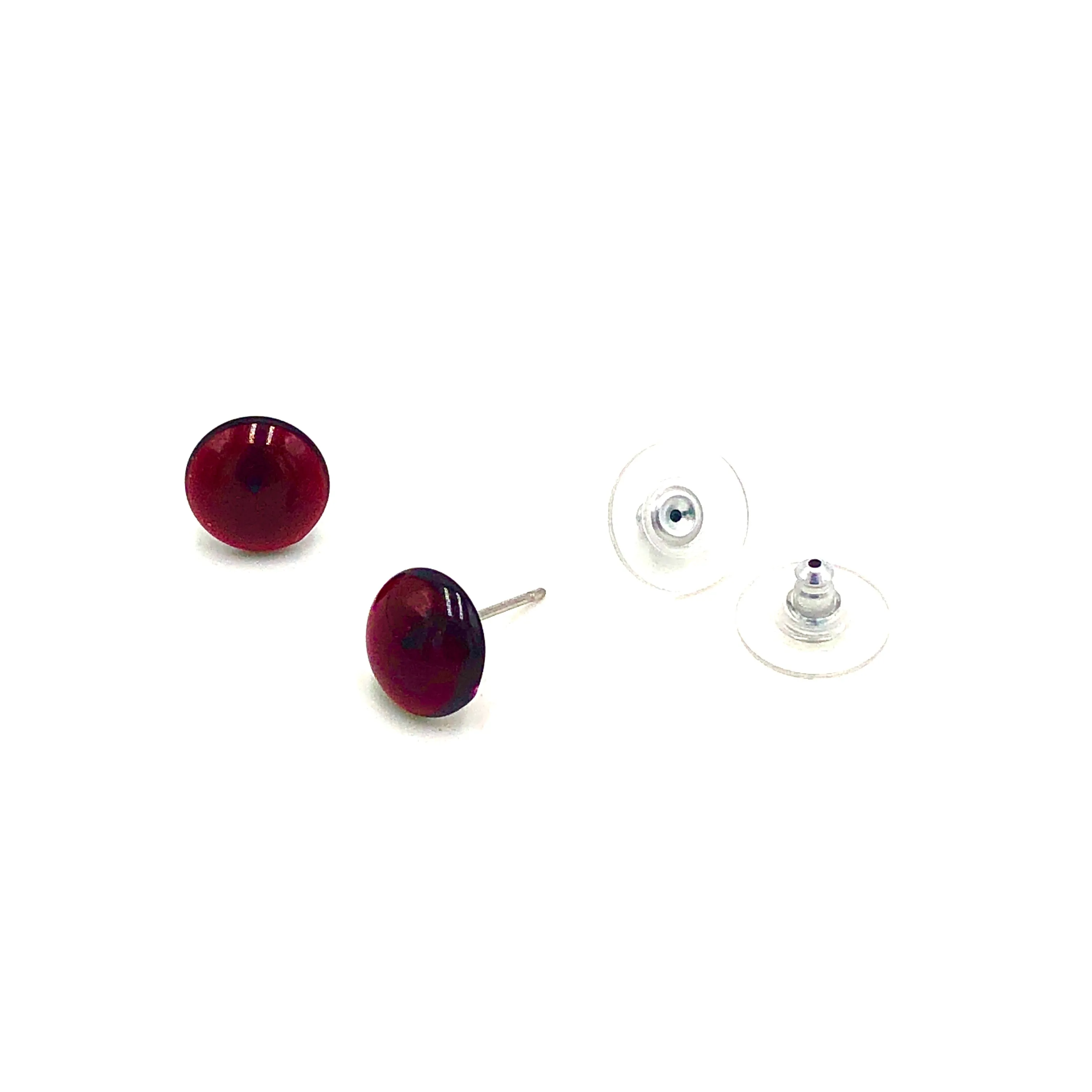 Dark Garnet Retro Button Stud Earrings