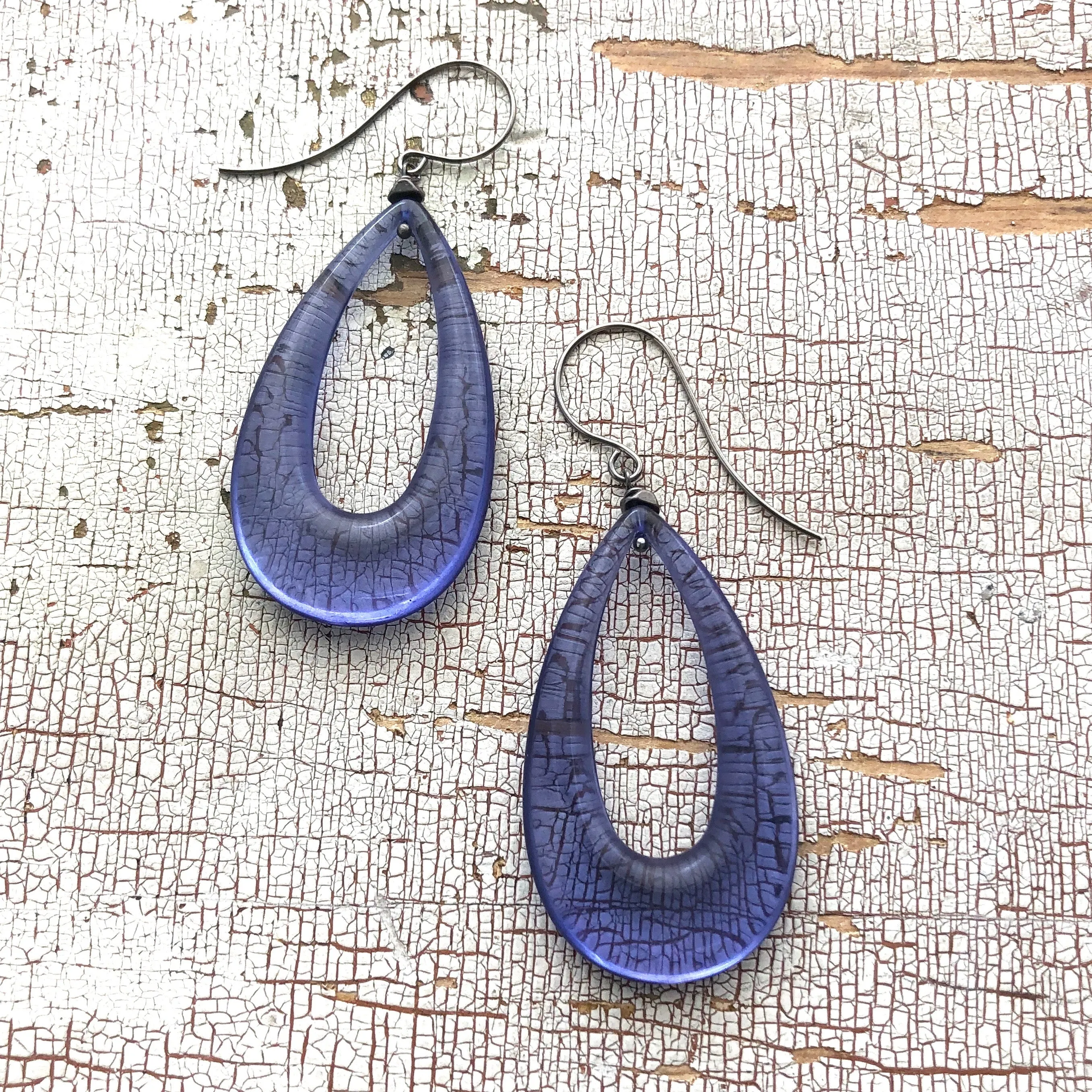 Denim Blue Lucite Teardrop Hoop Drop Earrings