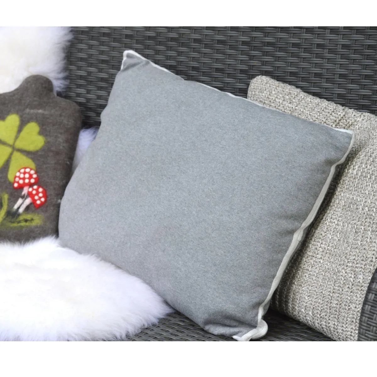 Designer Cushion with integrated Eco Hot Water Bottle -Knitted Cover- London