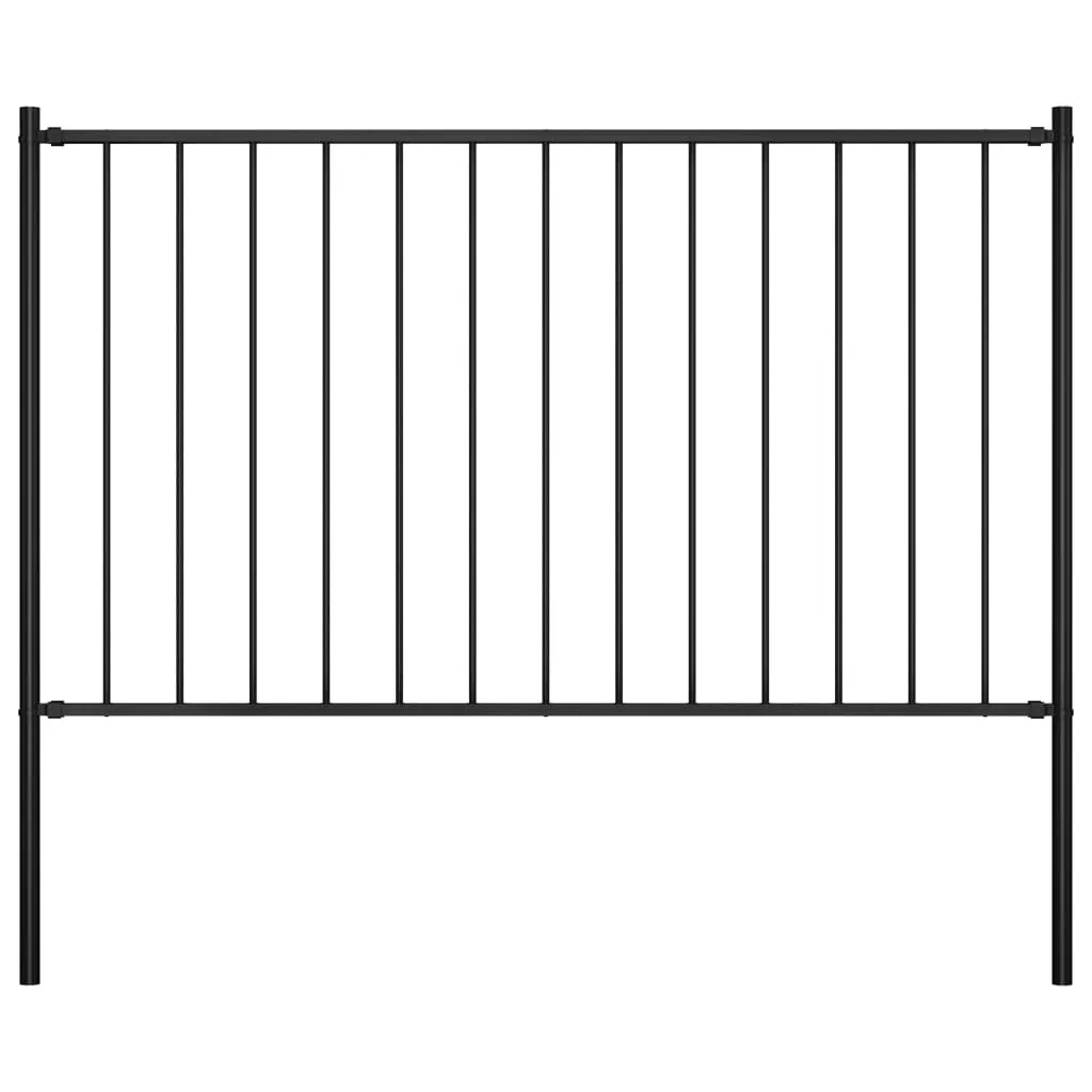 Fence Panel with Posts Powder-coated Steel 1.7x0.75 m Black