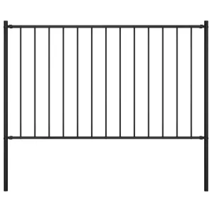 Fence Panel with Posts Powder-coated Steel 1.7x0.75 m Black