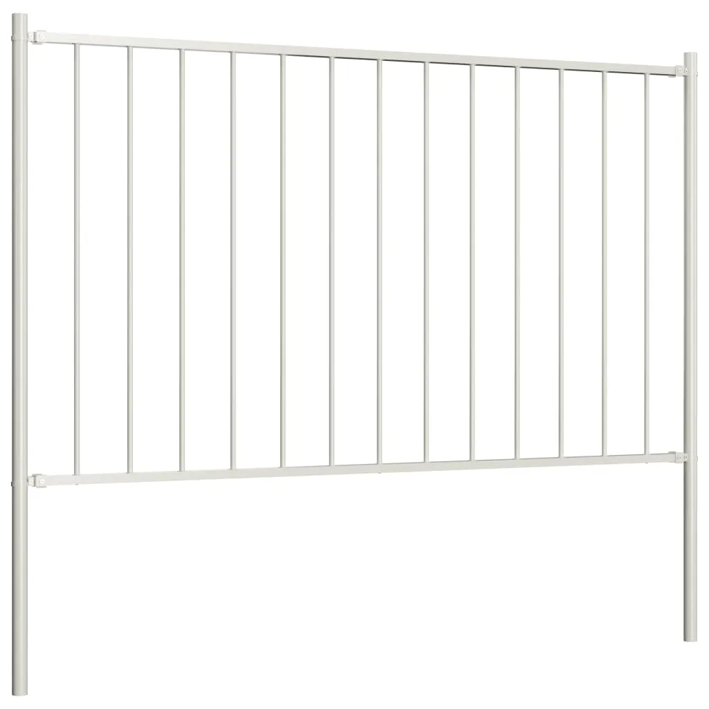 Fence Panel with Posts Powder-coated Steel 1.7x1 m White