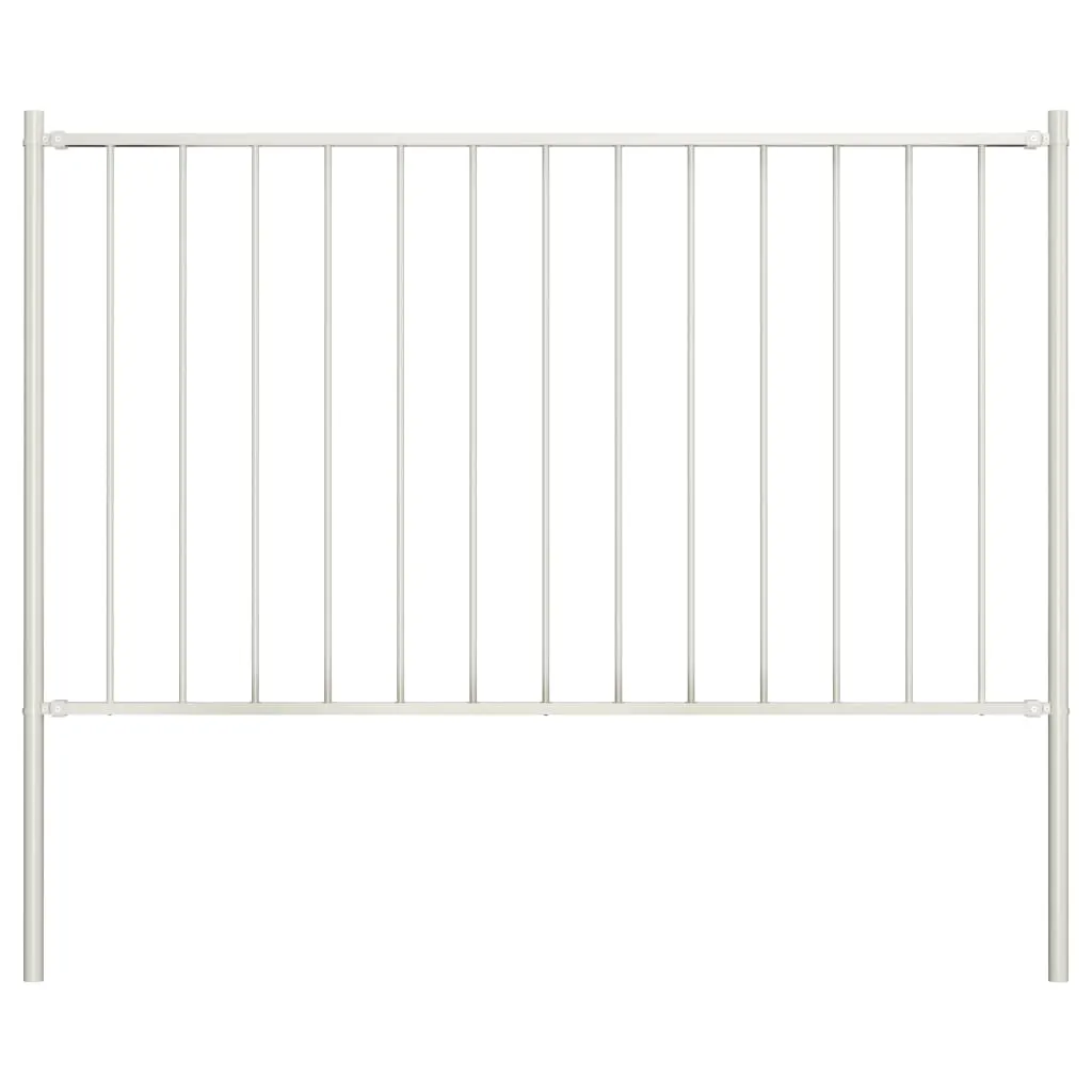 Fence Panel with Posts Powder-coated Steel 1.7x1 m White