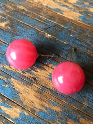 Fuchsia Marble Ball Stud Earrings