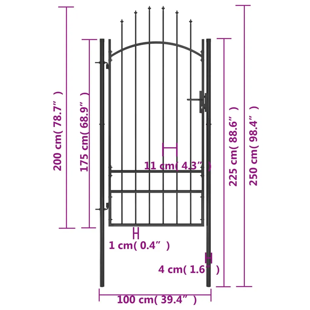 Garden Gate Steel 1x2.5 m Black