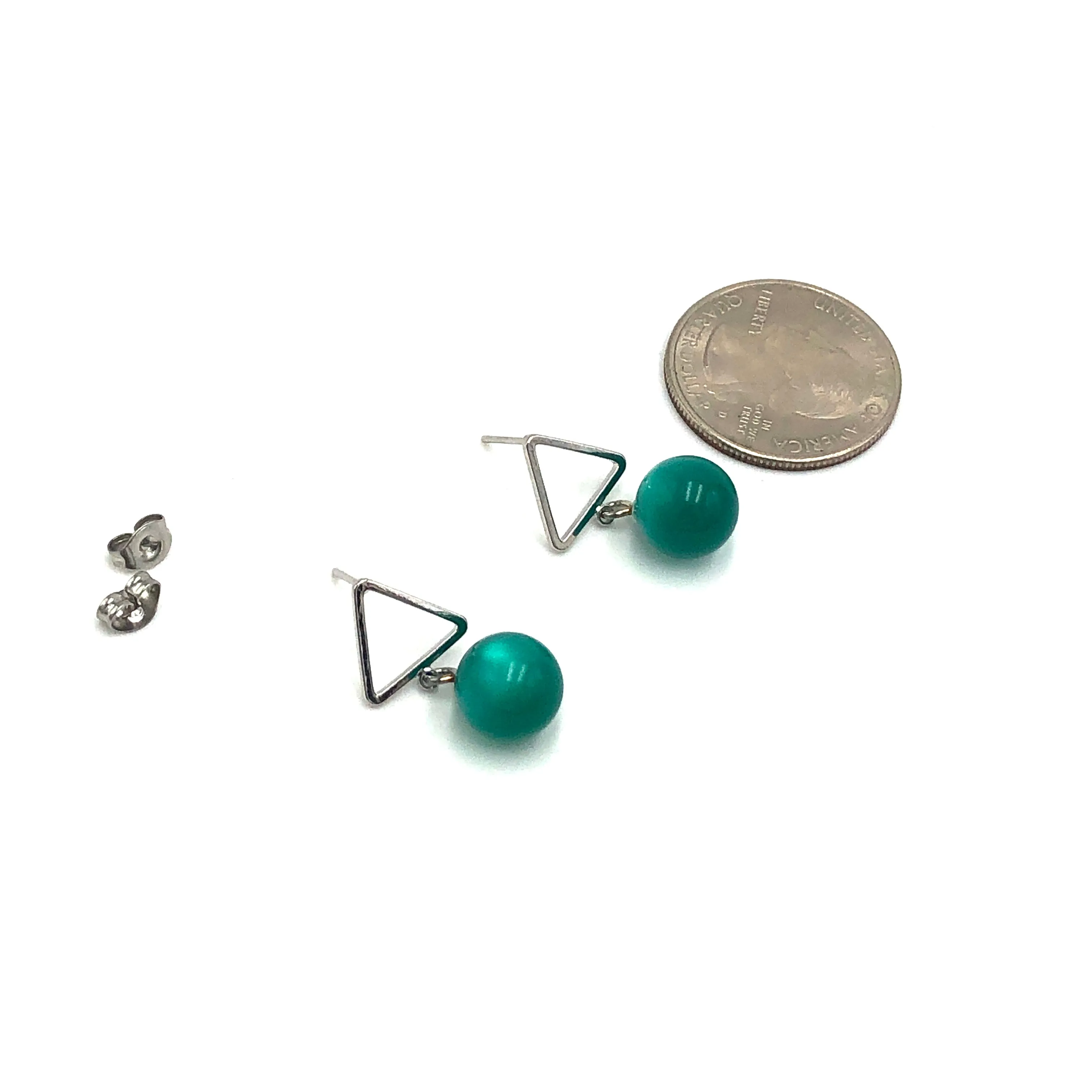 Green Moonglow Mod Tree Earrings - Silver