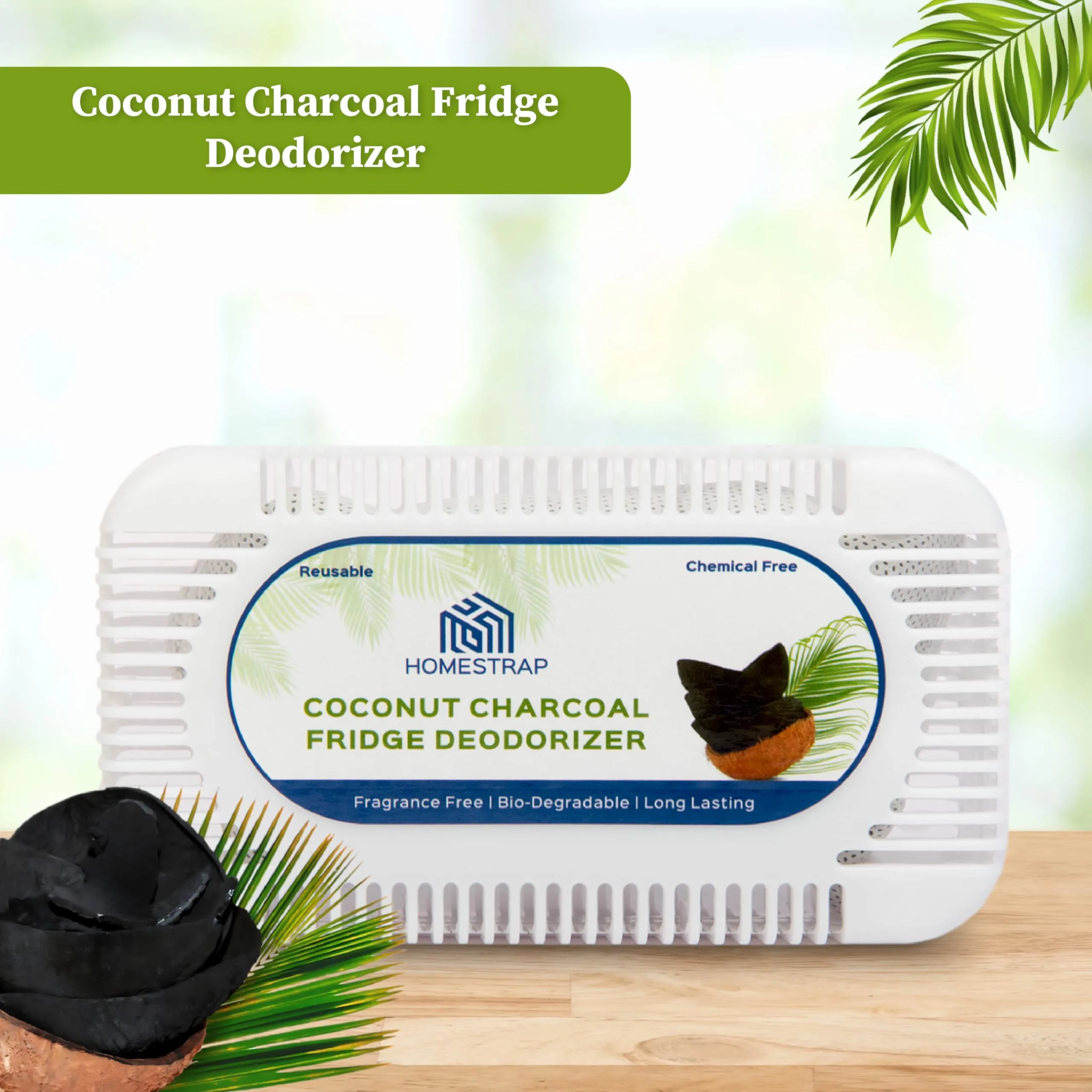 Homestrap (Pack of 1) Coconut Charcoal Fridge Deodorizer 60 Gram | Fresh, Natural Odor Absorber for Your Refrigerator (Fridge| Deodorizer)