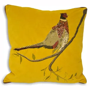 Hunter Velvet Pheasant Cushion Mustard