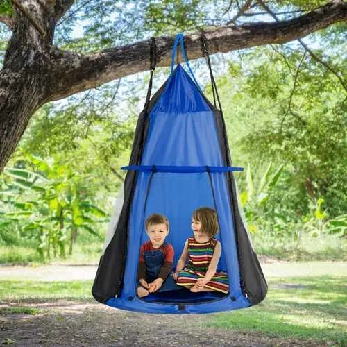 Kids Hanging Chair Swing Tent Set-Blue