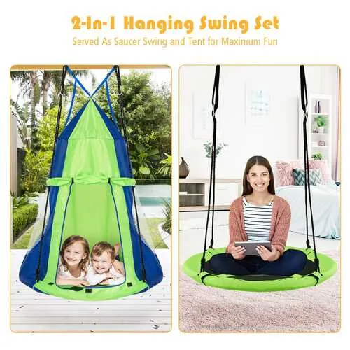 Kids Hanging Chair Swing Tent Set-Green