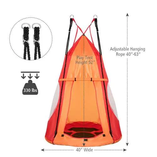 Kids Hanging Chair Swing Tent Set-Orange