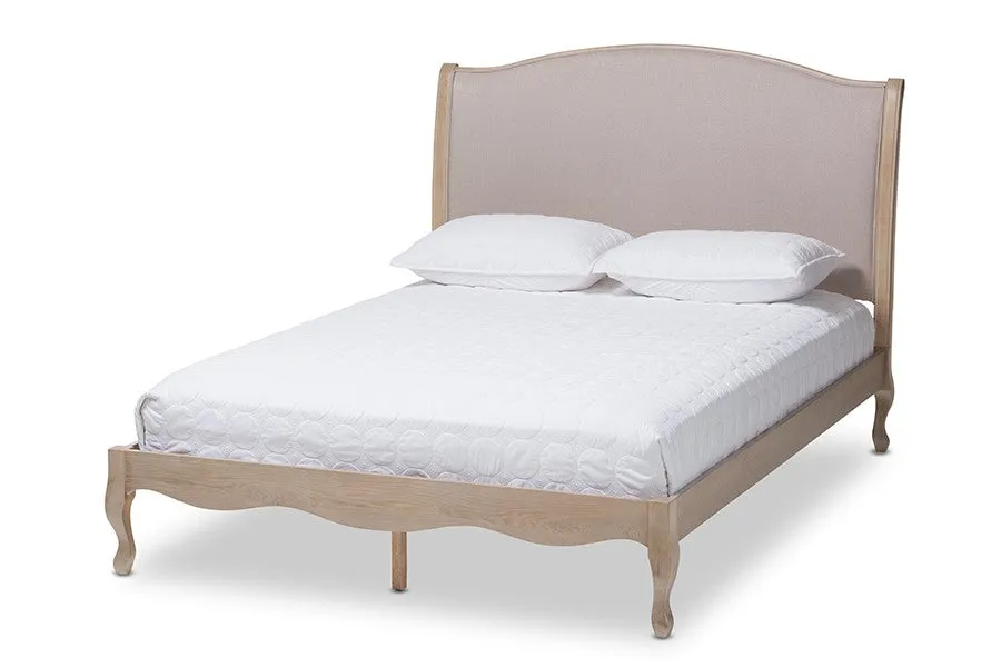 Lorelei Beige Fabric Upholstered Light Oak Platform Bed (King)