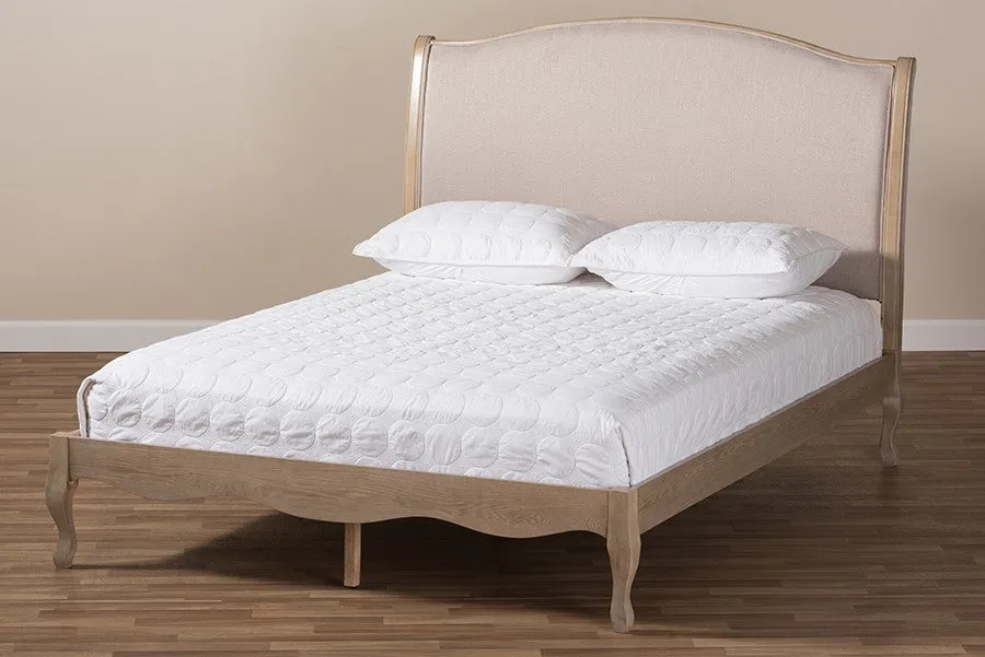 Lorelei Beige Fabric Upholstered Light Oak Platform Bed (King)