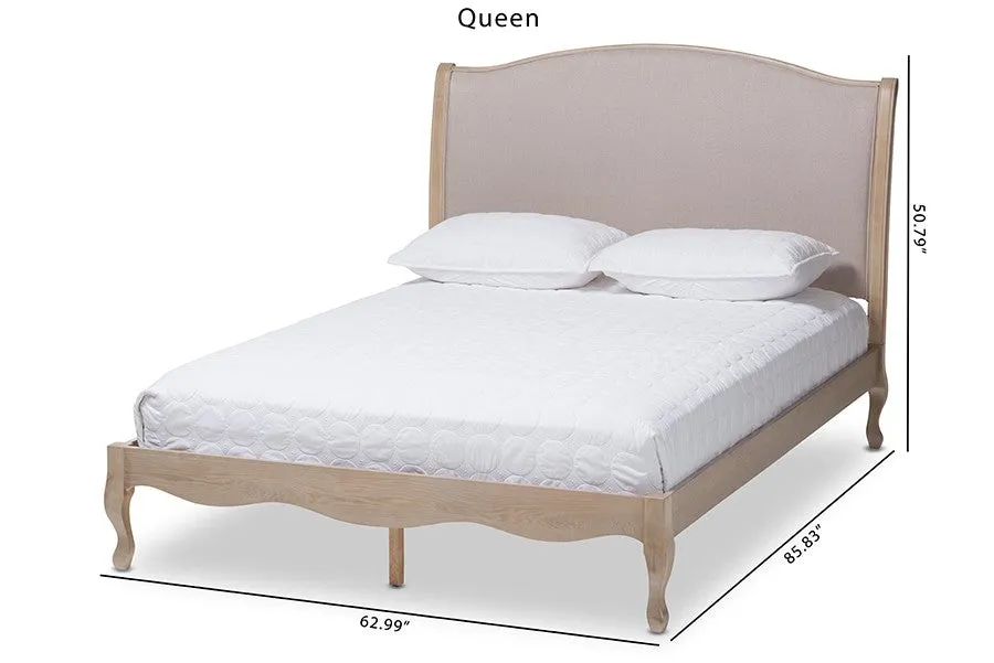 Lorelei Beige Fabric Upholstered Light Oak Platform Bed (King)