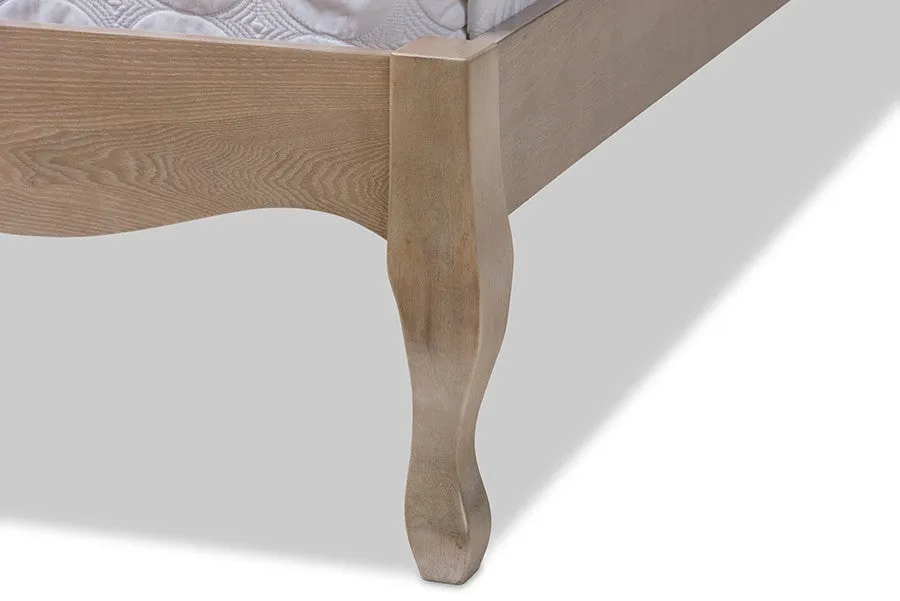 Lorelei Beige Fabric Upholstered Light Oak Platform Bed (King)