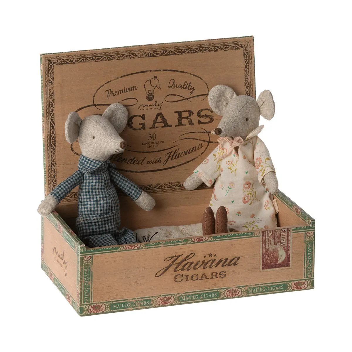 Maileg - Grandma & Grandpa mice in matchbox - pyjamas