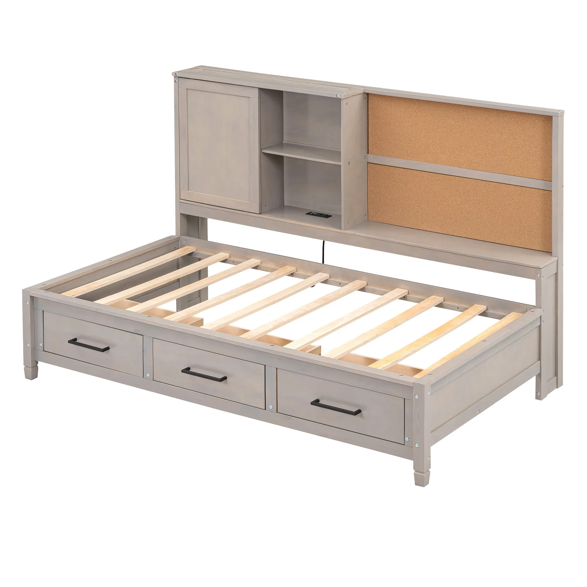 Maya Twin Size Daybed with Storage Shelves - Drawers - Gray