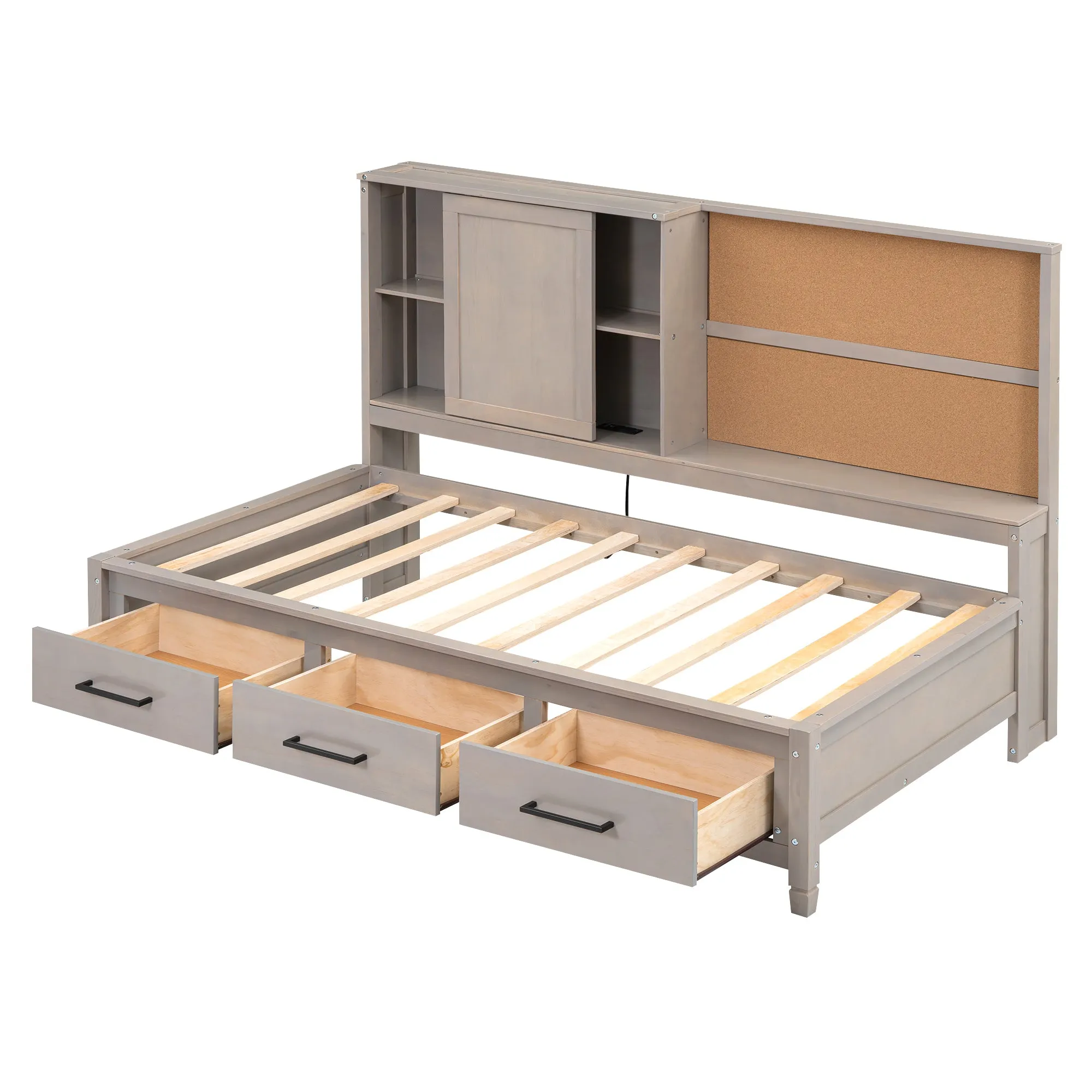 Maya Twin Size Daybed with Storage Shelves - Drawers - Gray