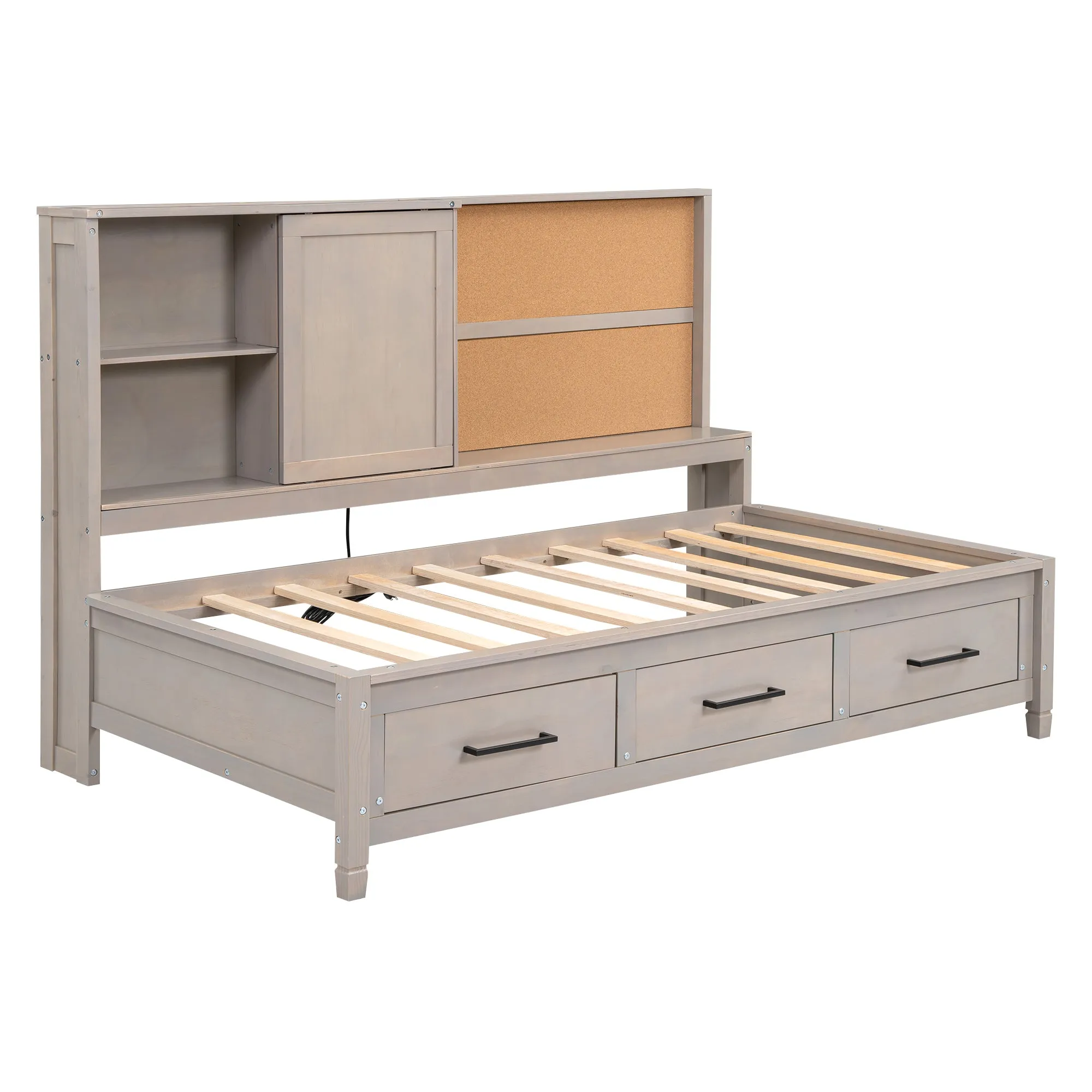 Maya Twin Size Daybed with Storage Shelves - Drawers - Gray