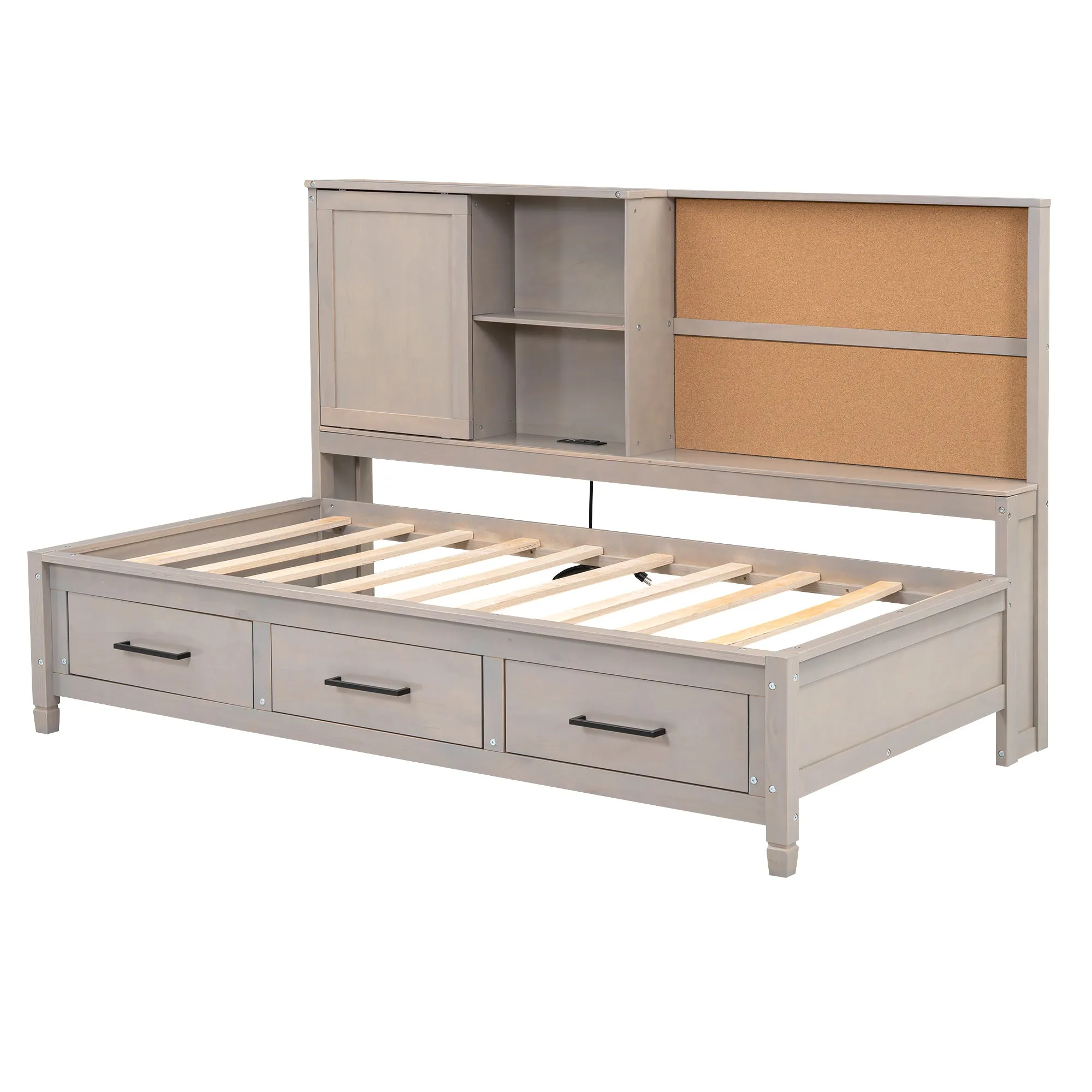 Maya Twin Size Daybed with Storage Shelves - Drawers - Gray