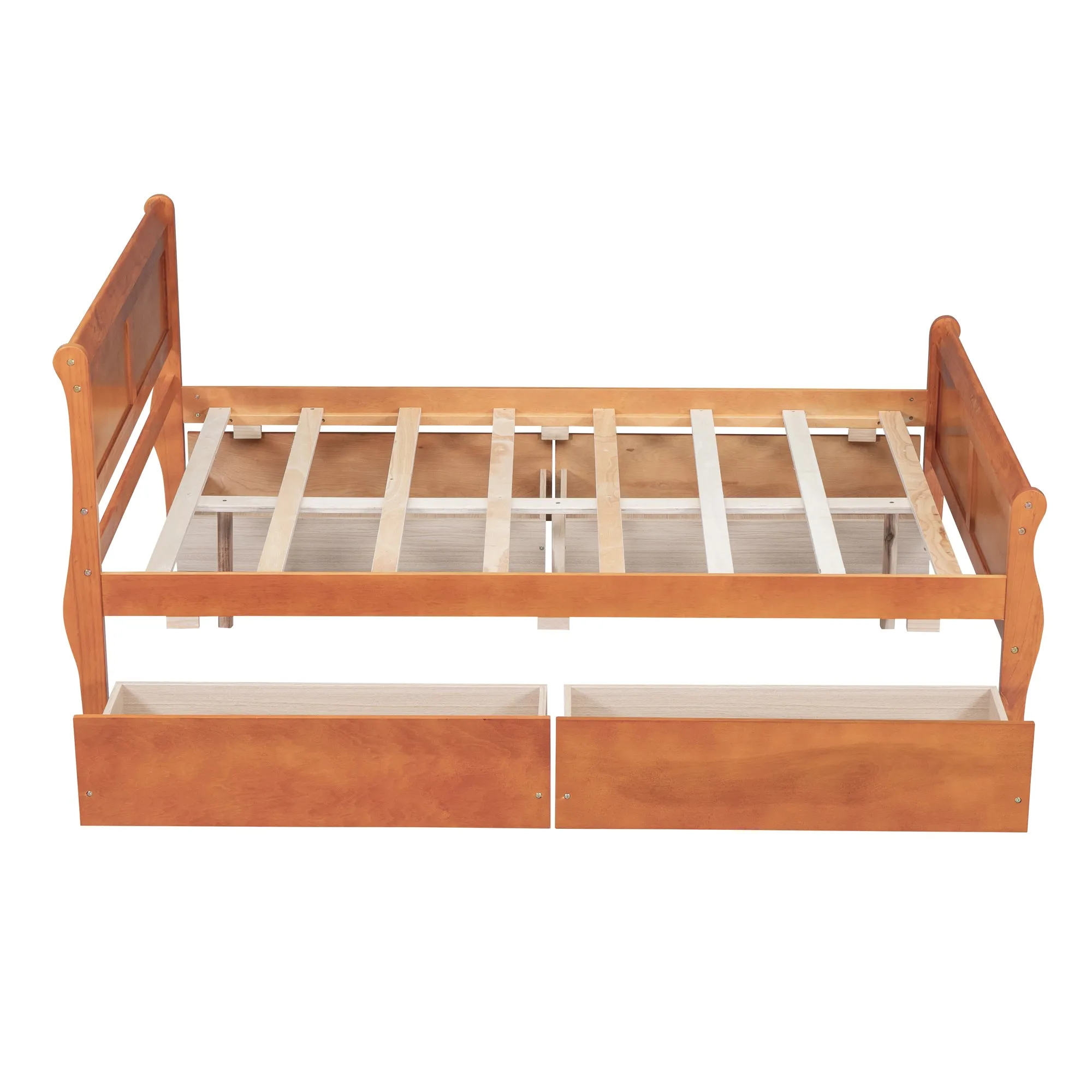 Meg Full Size Wood Platform Bed with 4 Drawers - Oak